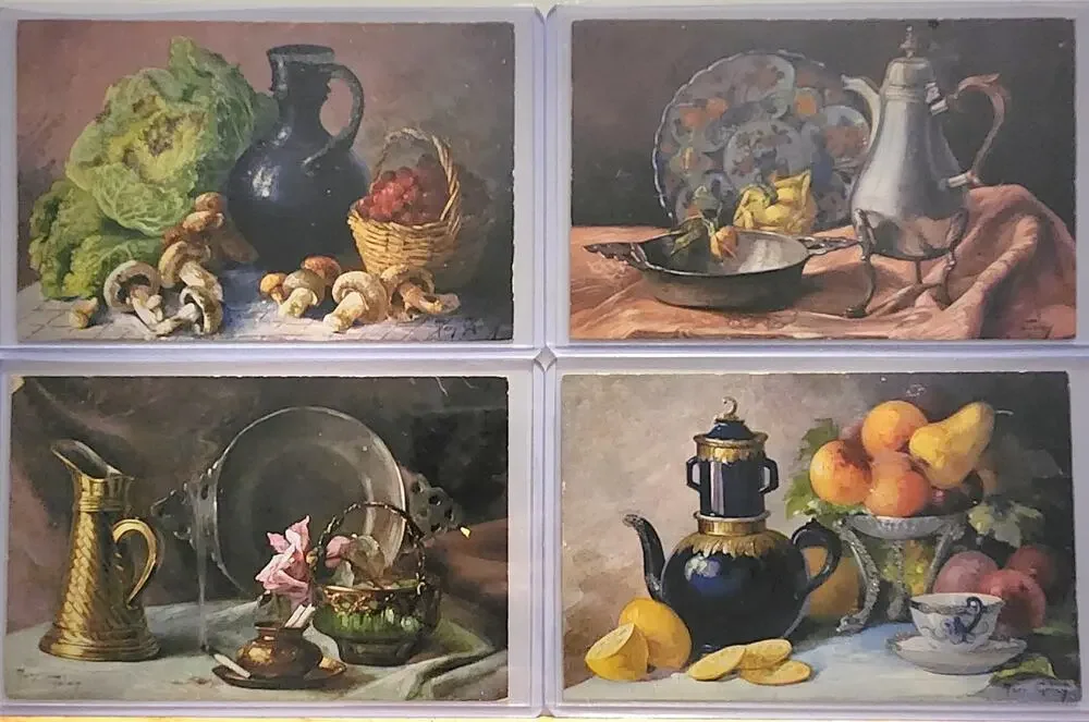Lot Of Four Vintage Antique Postcards Decanter Teapot